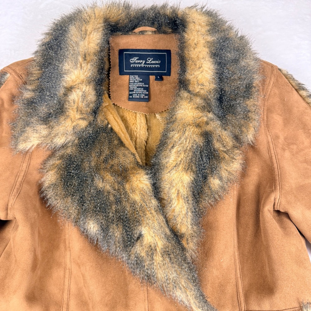 Vintage Penny Lane Afghan Faux Suede‎ Fur Trim Long Coat Womens Large Brown - Picture 2 of 11